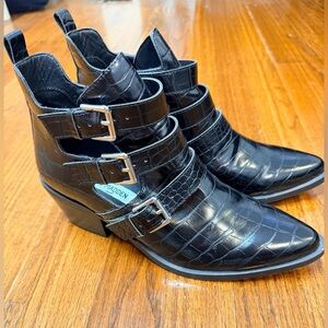 Steve Madden Triple Buckle Black Ankle Booties